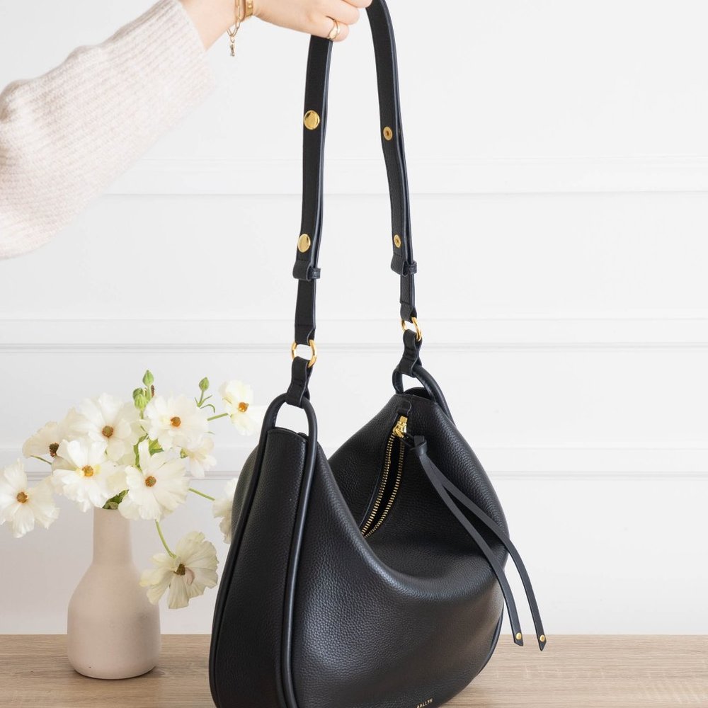 Black Leather Hobo Bag - Classic Everyday Shoulder Bag - Picture 6 of 14